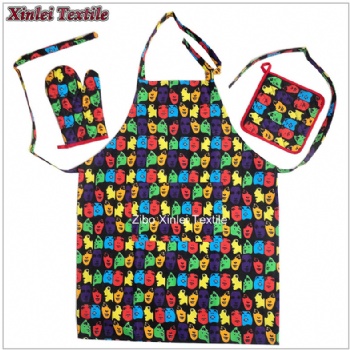 cotton 3pcs Apron set apron&oven mitten&potholder