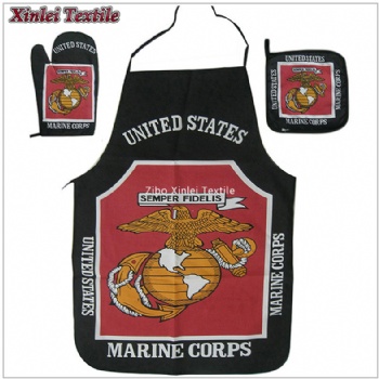cotton marine 3pcs Apron set apron&oven mitten&potholder