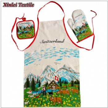 thin cotton 3pcs Apron set apron&oven mitts&potholder