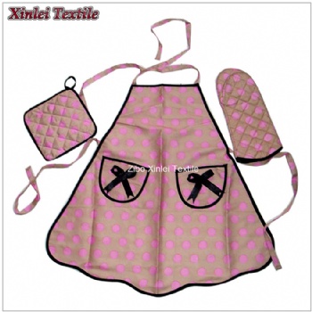 polyester dot 3pcs Apron set apron&oven mitten&potholder