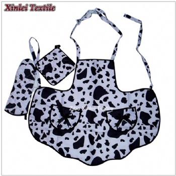 polyester milk 3pcs Apron set apron&oven mitten&potholder